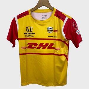 Indycar NEW Pit Crew Grosjean 28 DHL Yellow Red Jersey Youth Medium